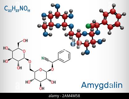 L'amygdaline laetrile, molécule, est un glycoside cyanogène. Formule chimique structurale et molécule modèle. Vector illustration Illustration de Vecteur