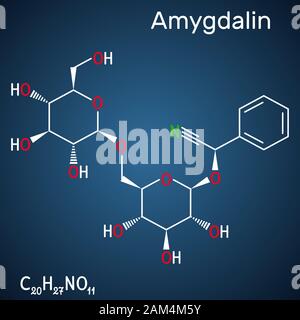 L'amygdaline laetrile, molécule, est un glycoside cyanogène. Formule chimique structurel sur le fond bleu foncé. Vector illustrat Illustration de Vecteur