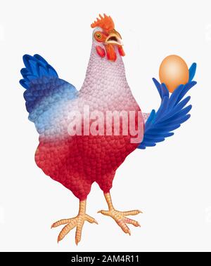 Illustration réaliste française Rooster Hen Banque D'Images