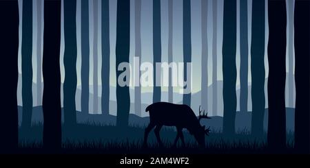 La faune de wapitis dans blue forest nature paysage vector illustration EPS10 Illustration de Vecteur