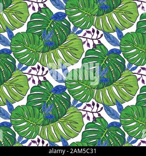 Motif sans couture avec feuilles de monstère Banque D'Images