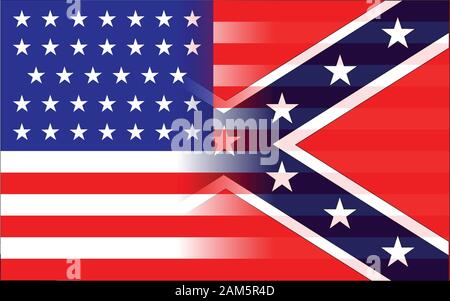 Le drapeau des confédérés et Union forcesduring la guerre civile américaine Illustration de Vecteur