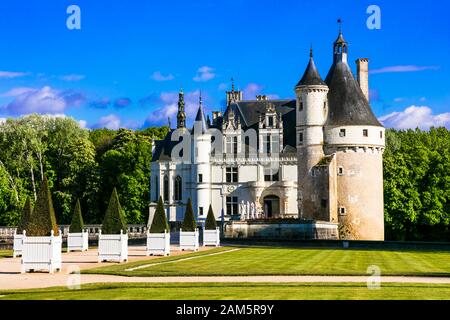 Impressionnant château de Chenonceau, vallée de la Loire, France. Banque D'Images