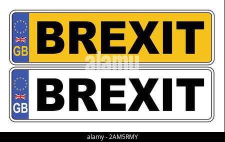 Le numéro britannique de l'UE avant et arrière de la plaque sur un fond blanc avec texte BREXIT sur les deux Illustration de Vecteur