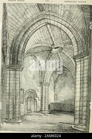 L'architecture domestique et de l'Écosse, du xiie au xviiie siècle . Fig. 1-252-Torphiclien Cliurcli.. Vue depuis le nord-ouest. La tourelle d'escalier de la chambre haute a été réalisée à l'origine comme l'ashio-h porte sur la jetée, il est indiqué sur les sections (Fig. 1256) soas pour donner accès à l'escalier menant au chemin de ronde, mais il est maintenant brokenoff à environ 6 pieds au-dessous de la chambre de l'atterrissage à l'étage. Le internadiameter de la tourelle au-dessus de ce passage, dans le but évidemment oTpporting le toit de pierre en ruine maintenant. La chambre sud est fourni71 une lireVe - le soi Banque D'Images