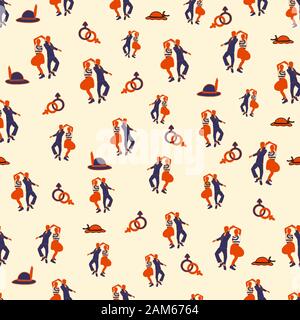 Retro seamless pattern avec jazz danse peuple ethnique. Couple d'amoureux. L'homme afro. Cartoon Vector illustration. Swing danse Textile imprimer. Background Illustration de Vecteur