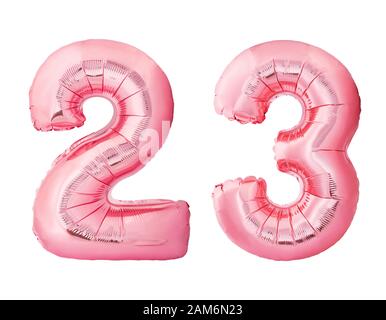 Numéro 23 vingt-trois fait de ballons gonflables en or rose isolé sur fond blanc Banque D'Images