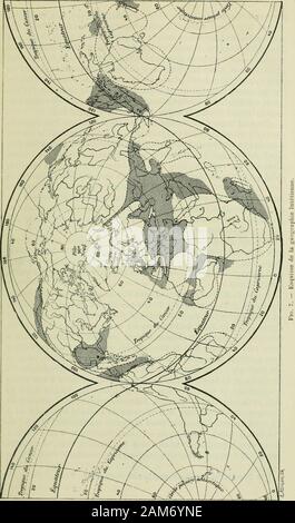 Annales de géographie . lus reculés jusquà nos jours, na jamais dû cesser derecouvrir plus ou moins complètement les parages du pôle Nord. Un autre enseignement du même ordre ressort de létude desesquisses relatives aux terrains paléozoïques ou primaires. Lorsquen 1885 Neumayr publia sa carte de la géographie juras-sique, il fut le premier à signaler limportance géologique considé-érable du bras de mer qui passait à cette époque sur lemplacement delAsie orientale et des chaînes himalayennes. Cette mer, établissant unejonction permanente entre les bassins maritimes de lEurope et lePacifique, sép Banque D'Images