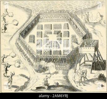 L'ancienne frontière de New York : ses guerres avec les Indiens et les conservateurs, ses écoles missionnaires, des pionniers, et des titres de propriété, 1614-1800 . r villages étaient essentiellement imprenable. Anoverwhelming la force seule peut les saisir ; artil-lery seul pourrait les détruire. Il était pratiquement anempire qu'ils élevés, et cet empire de thesword, comme l'Empire de Rome, signifie la paix avec-dans ses frontières. Avant l'arrivée des Européens, therehad, incontestablement, pour certaines générations, beenpeace entre eux. C'était un idéal et une idylllicstate la vie des autochtones, qui a été d'être lancées par l'homme blanc quand il est arrivé Banque D'Images