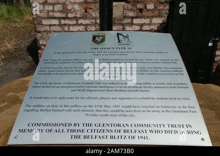 La boîte à pilules de Glentoran dans l'est de Belfast, lundi 22 juillet 2019.août 2019 marque le 70ème anniversaire du retour de Glentoran à l'Oval après plus de huit longues années d'exil. Bombardé presque en voie d'extinction lors du Belfast Blitz de 1941. (Photo de Paul McErlane) Banque D'Images