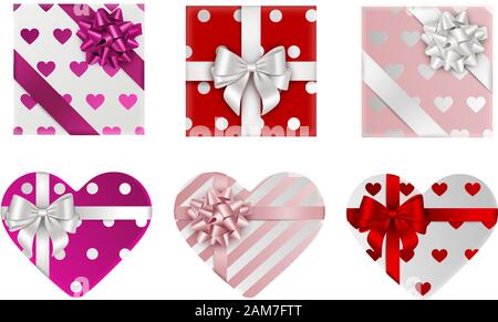 placez des boîtes-cadeaux de jour de saint-valentin isolées Illustration de Vecteur