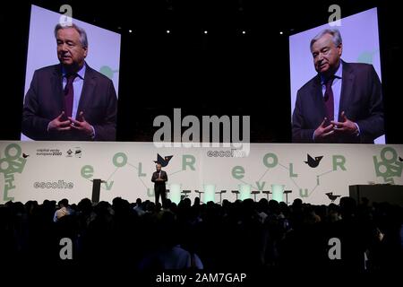 Lisbonne, Portugal. 11Th Jan, 2020. Le Secrétaire Général des Nations Unies, Antonio Guterres prononce un discours lors de la cérémonie d'ouverture de la Capitale verte européenne 2020 de Lisbonne à Lisbonne, Portugal, le 11 janvier 2020. Après réception d'Années 2020 Prix de la Capitale verte européenne en juin 2018, la capitale portugaise de Lisbonne le samedi a lancé officiellement sa transition vers un avenir durable programme financé par la bourse accordée par l'Union européenne (UE). Crédit : Pedro Fiuza/Xinhua/Alamy Live News Banque D'Images