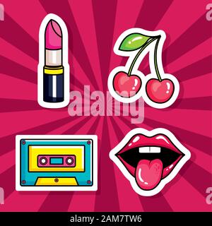 musique de cassette avec icônes de jeu pop art style Illustration de Vecteur