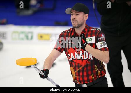 10 Jan 2020, London, Ontario Canada et la Western Fair Sports Complex. Après 8 nulles Team Europe conduit l'Équipe Canada 17,5 -6,5 dans la Coupe Continentale 2020. Équipe Canada John Epping, de Toronto (Ontario) fait partie de l'équipe de panne / Luc Durda/Alamy live news. Banque D'Images