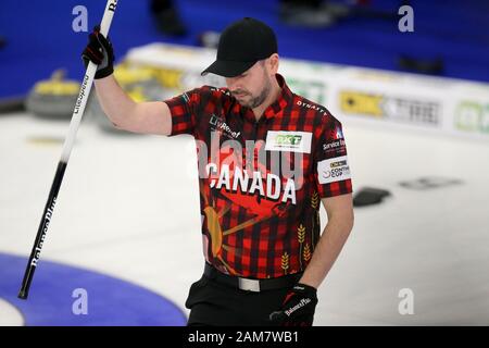 10 Jan 2020, London, Ontario Canada et la Western Fair Sports Complex. Après 8 nulles Team Europe conduit l'Équipe Canada 17,5 -6,5 dans la Coupe Continentale 2020. Équipe Canada John Epping, de Toronto (Ontario) fait partie de l'équipe de panne / Luc Durda/Alamy live news. Banque D'Images