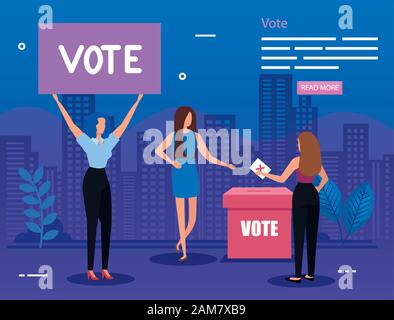 affiche de vote avec les femmes d'affaires dans le paysage urbain Illustration de Vecteur