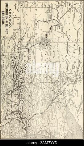 Le commercial et financier chronicle . nsolidation en juillet 1875 de theChicago Burl. & Qulncy dans l'Illinois et de la Burlington & IDIowa la rivière Missouri et d'autres organes subsidiaires de nombreuses lignes ont depuis été fusionnés dans la C. B. & Q. parmi eux, Burlington Northern, Chicago et Kansas City.St. Joseph & Council Bluffs, Hannibal et St Joseph, loupe. & Missouri. &C.Sioux City & Western Railway., 229 m., a été fusionnée en 1908. déc. C. 87, p. 347. En 1901 107 613 500 $ 110 839 100 $ de l'inventaire a été échangé pour theJoint 20 année 4  % d'obligations de la Gt. Le nord et le nord du Pacifique, le securedby-du stock de trus Banque D'Images