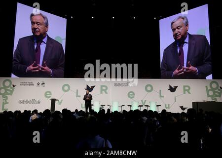 Pékin, Portugal. 11 janvier 2020. Le Secrétaire général des Nations Unies, Antonio Guterres, prononce un discours lors de la cérémonie d'ouverture de la capitale verte européenne de Lisbonne 2020 à Lisbonne, Portugal, le 11 janvier 2020. Après avoir reçu le Prix de la capitale verte européenne 2020 en juin 2018, la capitale portugaise de Lisbonne a officiellement lancé samedi sa transition vers un futur programme durable financé par le prix accordé par l'Union européenne (UE). Crédit: Pedro Fiuza/Xinhua/Alay Live News Banque D'Images