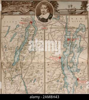 Lac Champlain tercentenarydates et lieux des exercices officiels; 5 juillet, Crown point; 6 juillet, fort Ticonderoga; 7 juillet, Plattsburg; 8 juillet, Burlington; 9 juillet, Ile la Motte . CHAMPLAINES DRAPEAU 32 J. B. LYON COMPAGNIE, ETAT PRINTERSALBANY, N. Y.. BIBLIOTHÈQUE DU CONGRÈS Banque D'Images