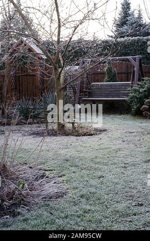 Frosty matin dans le jardin, frost sur la pelouse Banque D'Images