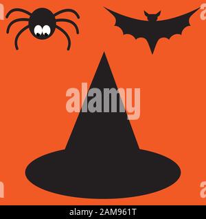 Drôle halloween vampire mystère vector silhouettes. Les chauves-souris spooky sombre monstres isolés du fond orange. Illustration de Vecteur