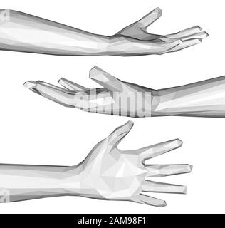 jeu de rendu tridimensionnel de mains polygonales isolées en blanc Banque D'Images