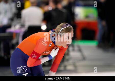 10-01-2020 SCAATSEN: ISU EK AFSTANDEN: Heerenveen Joy Beune lors des Championnats européens de patinage de vitesse de l'UIP, le 10 janvier 2020 à Heerenveen, Pays-Bas. Photo par SCS/Soenar Chamod Banque D'Images