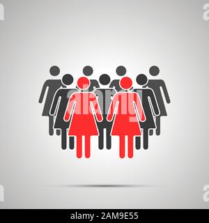 Groupe de silhouette de femme avec deux leaders rouges, icône noire simple avec ombre Illustration de Vecteur