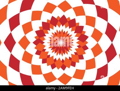 Motif abstrait texture de fond avec des éléments ronds en spirale rouges et orange à carreaux. Motif en tissu créatif avec formes de petit losange. Banque D'Images