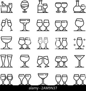 Jeu d'icônes Wineglass, style de contour Illustration de Vecteur