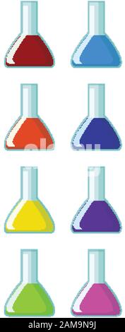 Flacons remplis d'une illustration de produits chimiques de couleur différente Illustration de Vecteur
