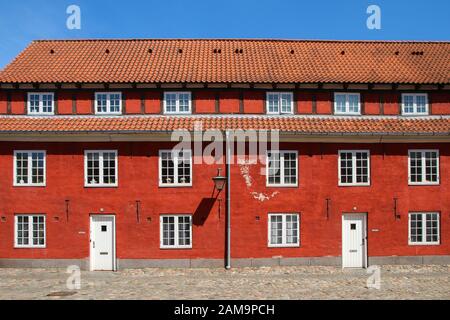 Les maisons en terrasses typiquement danoises avec leurs façades colorées. Bel exemple de design scandinave. Banque D'Images