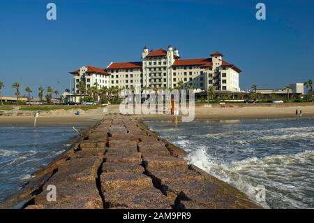 Hotel Galvez, brise-lames, Galveston, Texas, États-Unis Banque D'Images