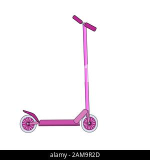 Scooter Kick isolé sur fond blanc. Véhicule à vélo à poussée plate. Scooter couleur mignonne. Transport écologique pour les enfants. Scooter à roulettes pour enfants. Carto Illustration de Vecteur