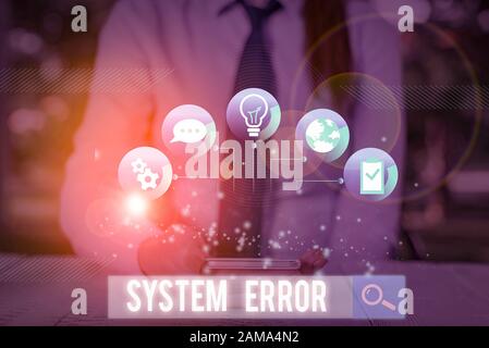 Main conceptuel écrit, indiquant une erreur système. Signification du concept que l'instruction n'est pas reconnu par un système d'exploitation Banque D'Images