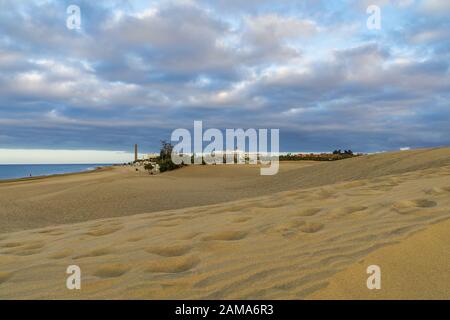 Grand Canary - vue panoramique depuis Dunes à Maspalomas Beach en début de matinée, Espagne, 11.06.2016 Banque D'Images