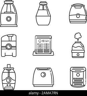 Ensemble d'icônes du purificateur d'air domestique. Ensemble de contours des icônes vectorielles du purificateur d'air domestique pour la conception de sites Web isolés sur fond blanc Illustration de Vecteur