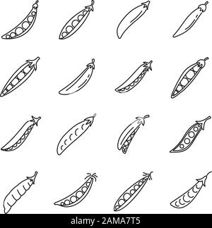 Jeux d'icônes de haricots de pois. Ensemble de contours d'icônes vectorielles de pois en grains pour la conception de sites Web isolés sur fond blanc Illustration de Vecteur