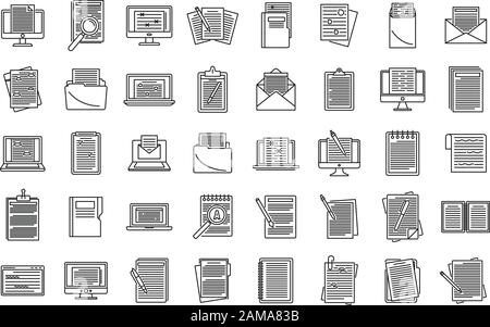 Jeu d'icônes de contenu de l'éditeur. Ensemble de contours d'icônes vectorielles de contenu d'éditeur pour la conception Web isolée sur fond blanc Illustration de Vecteur