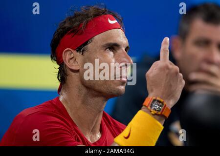 Sydney, Australie. 12 janvier 2020. Rafael Nadal, de l'Espagne, dans la boîte de l'équipe lors de la finale de la coupe ATP 2020 à la Ken Rosewall Arena, Sydney, Australie, le 12 janvier 2020. Photo De Peter Dovgan. Crédit: Uk Sports Pics Ltd/Alay Live News Banque D'Images