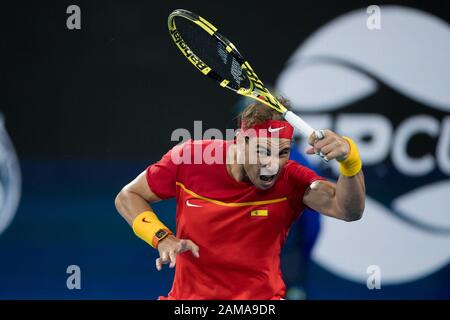 Sydney, Australie. 12 janvier 2020. Rafael Nadal, de l'Espagne, joue un front lors de la finale de la coupe ATP 2020 à la Ken Rosewall Arena, Sydney, Australie, le 12 janvier 2020. Photo De Peter Dovgan. Crédit: Uk Sports Pics Ltd/Alay Live News Banque D'Images