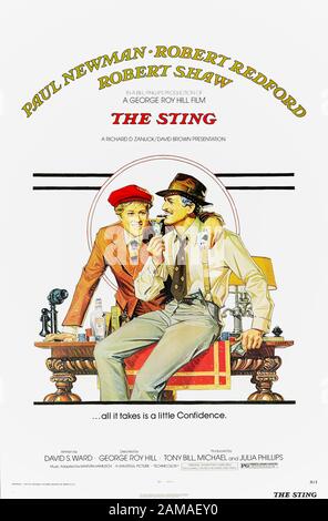 The Sting (1973) réalisé par George Roy Hill et mettant en vedette Paul Newman, Robert Redford et Robert Shaw. Oscar gagnant crime caper environ deux grifters qui équipe jusqu'à con un boss mob. Banque D'Images