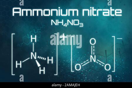 Formule chimique du nitrate d'ammonium sur un fond futuriste Banque D'Images