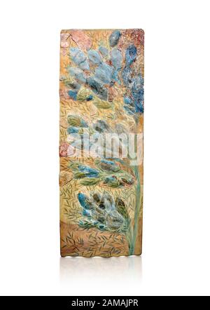 Minoan fresque d'art floral de mur du Palais Knossos, 1600-1300 av. J.-C. Musée Archéologique D'Héraklion. Fond Blanc. Banque D'Images