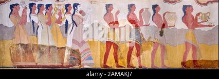 Le Minoan 'Procession Fresco', art de mur du Sud Prpylaeum, Palais Knossos, 1500-1400 av. J.-C. Musée Archéologique D'Héraklion. Ce latrge Minoan Banque D'Images