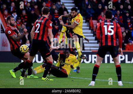 Bournemouth, Royaume-Uni. 12 janvier 2020. Troy Deeney de Watford (c) atteint le deuxième but de son équipe. Match Premier League, AFC Bournemouth / Watford au stade vitalité de Bournemouth, Dorset, dimanche 12 janvier 2020. Cette image ne peut être utilisée qu'à des fins éditoriales. Utilisation éditoriale uniquement, licence requise pour une utilisation commerciale. Aucune utilisation dans les Paris, les jeux ou une seule édition de club/ligue/joueur. Pic par Steffan Bowen/ crédit: Andrew Orchard sports photographie/Alay Live News Banque D'Images