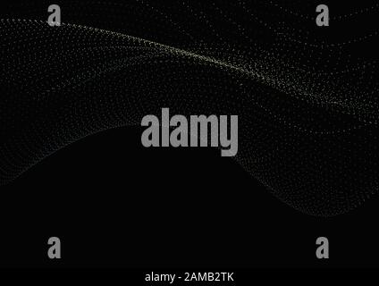 Fond de technologie noire composé de points colorés formant une vague lisse, abstraite. Illustration de Vecteur