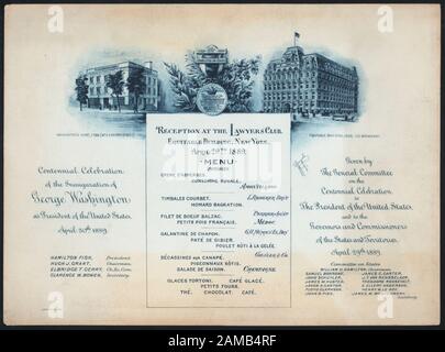 RÉCEPTION AU PRÉSIDENT DES ETATS-UNIS ET DU GOVS DES ETATS ET TERR (ORGANISÉE PAR) COMITÉ POUR LA CÉLÉBRATION DU CENTENAIRE DE L'INAUG DE WASHINGTON (AT) AVOCATS CLUB, IMMEUBLE EQUITALBLE, NY (AUTRE (CLUB)) WASHINGTON'S HOME; ÉQUITABLE BLDG ILLUS; RÉCEPTION AU PRÉSIDENT DES ETATS-UNIS ET DU GOVS. DES ÉTATS ET TERR. [TENU PAR] COMITÉ POUR LA CÉLÉBRATION DU CENTENAIRE DE L'INAUG DE WASHINGTON [AT] AVOCATS CLUB, IMMEUBLE EQUITALBLE, NY (AUTRE (CLUB)) Banque D'Images