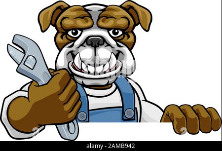 Plombier Bulldog ou mécanicien Holding Spanner Illustration de Vecteur