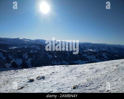 Panorama d'hiver sur la montagne Hochgrat en Bavière Banque D'Images